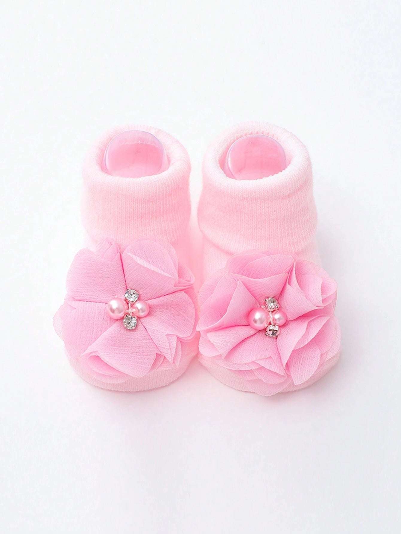 Baby Hårbånd og Sko med Blomster & Perler - i Lyserød