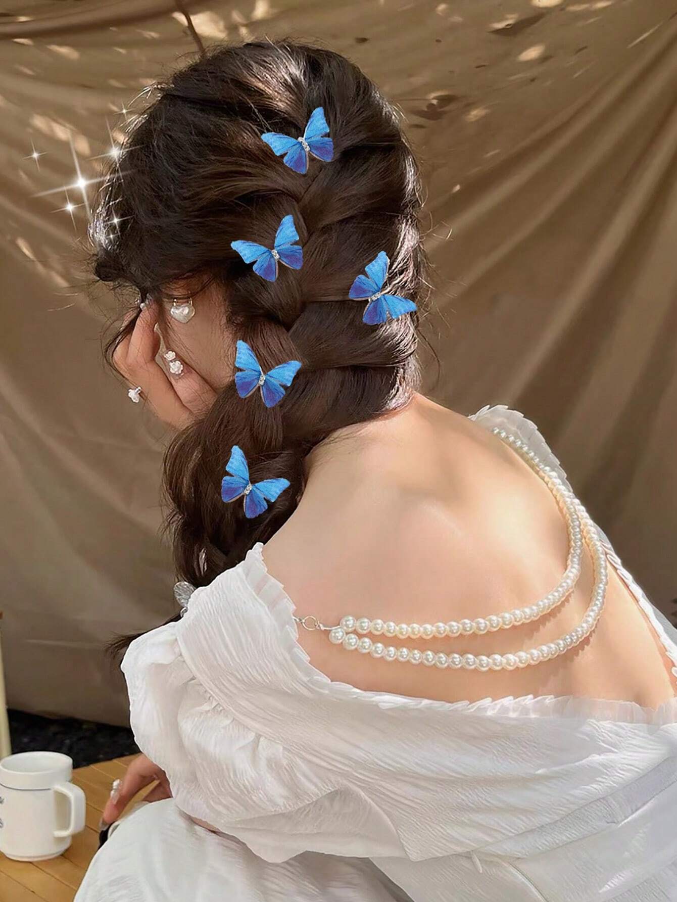 5 Butterfly Hair Clips in Blue Colors