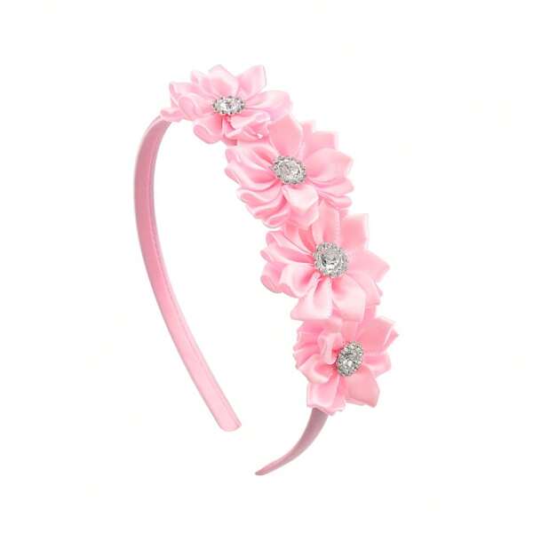 Hårbøjle med Satin Blomster med Krystalperler - i Lyserød