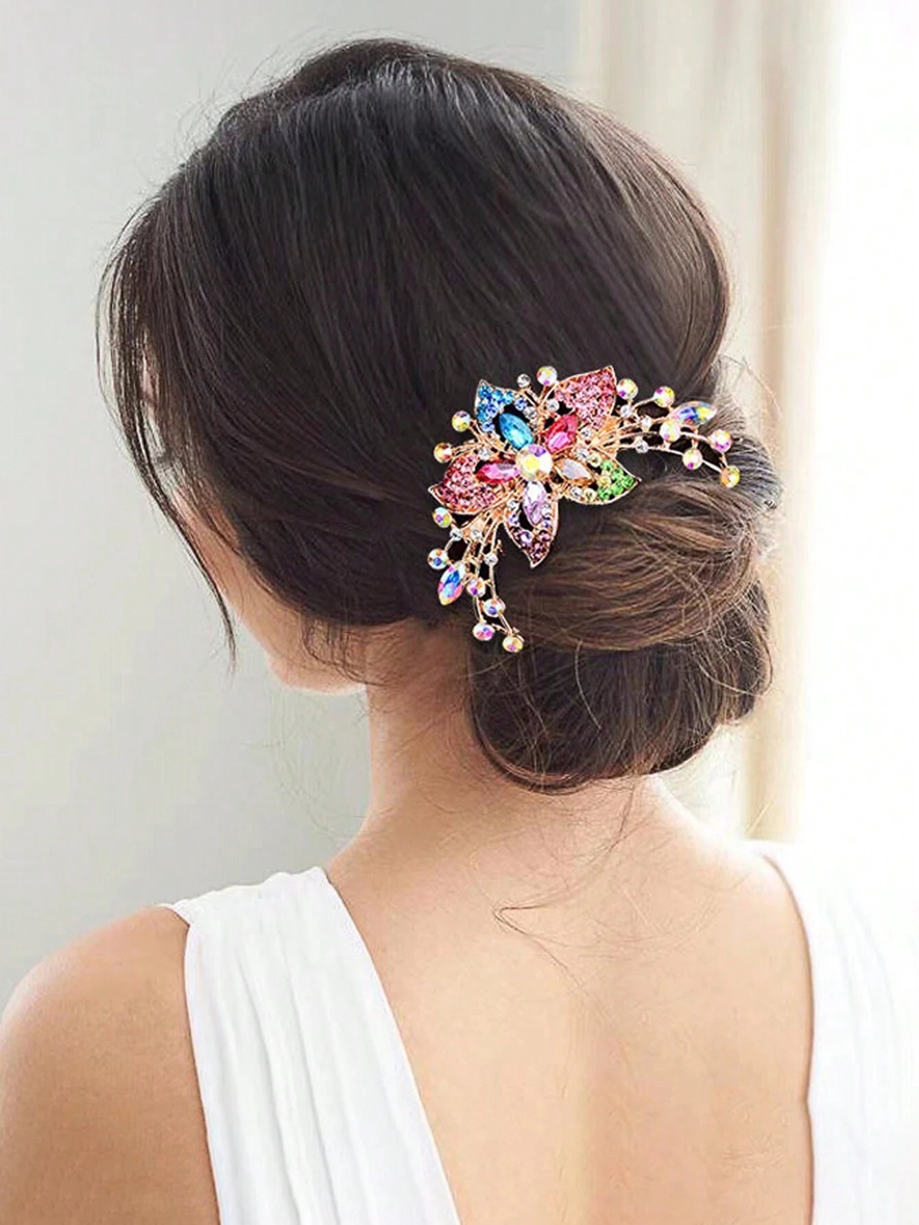 Rosa-Guld Kam med Blomst & Perler i Flotte Farver