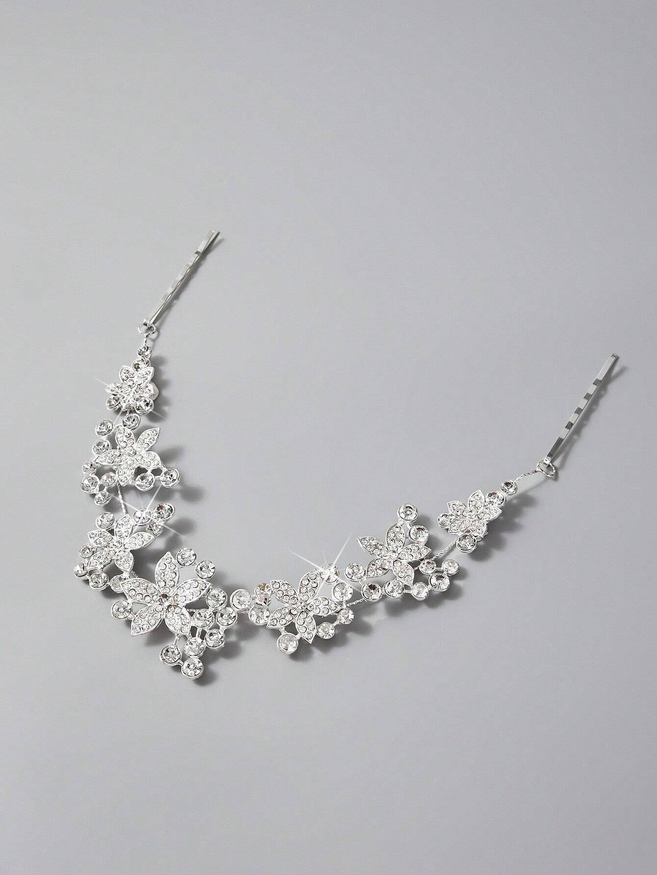 Sølv-Krystal Hårsmykke med Blomster / Diadem