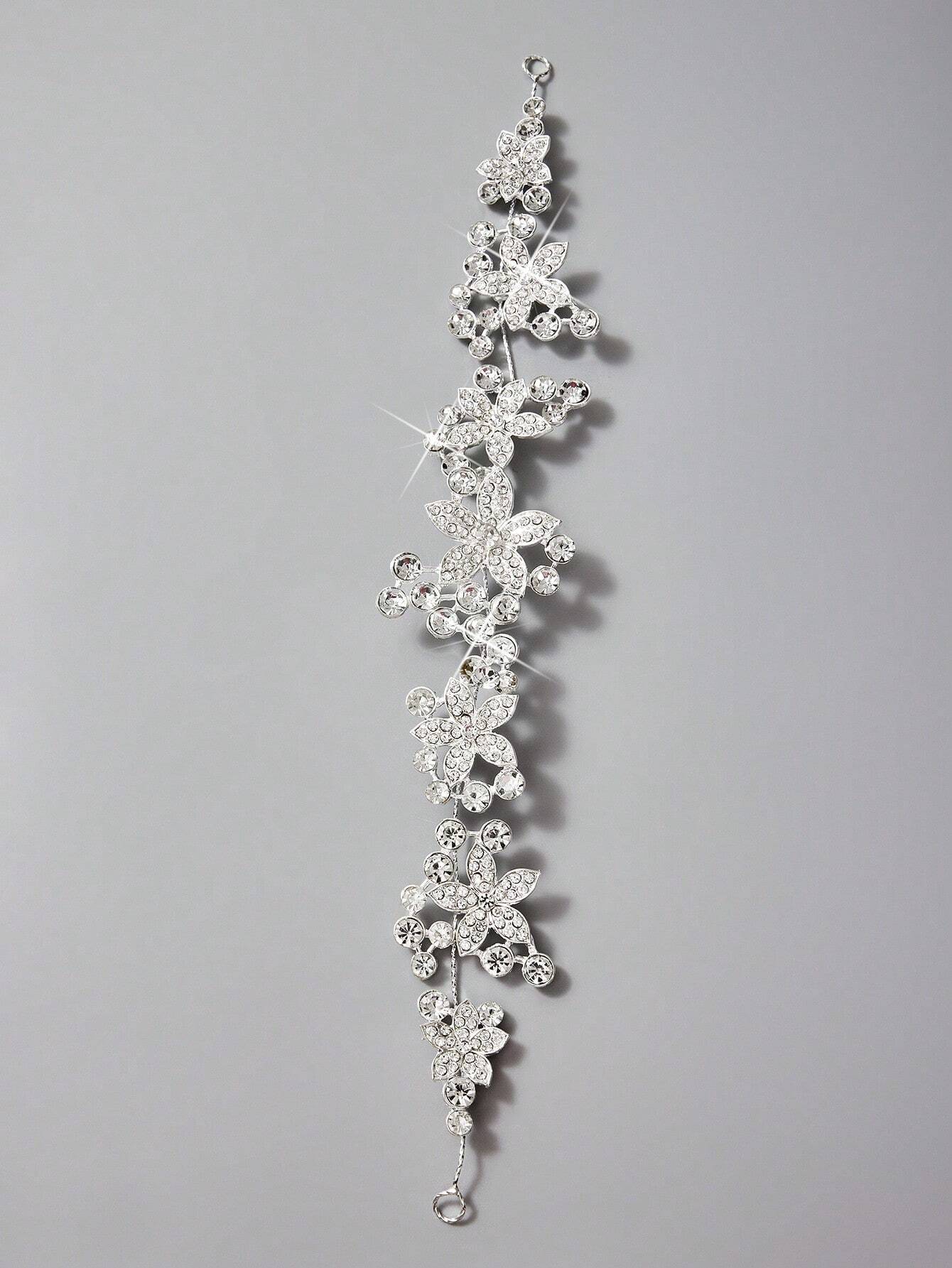 Sølv-Krystal Hårsmykke med Blomster / Diadem