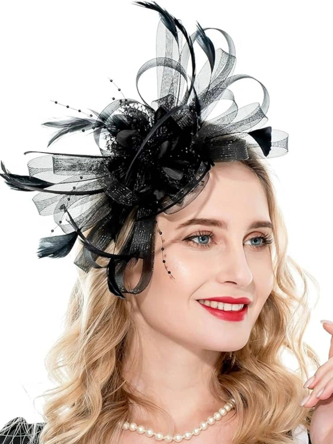 Sort Fascinator Hårpynt med Blomst, Sløjfe & Net