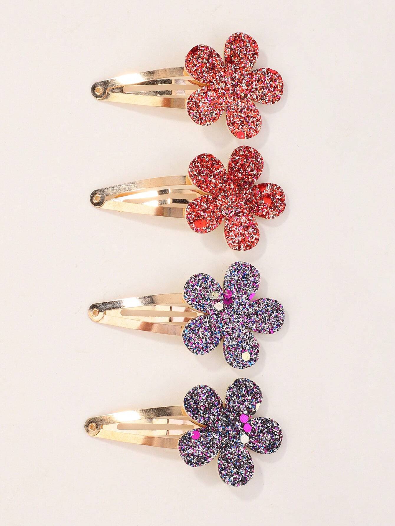 10 pcs Golden Hair Clips with Glitter Flowers