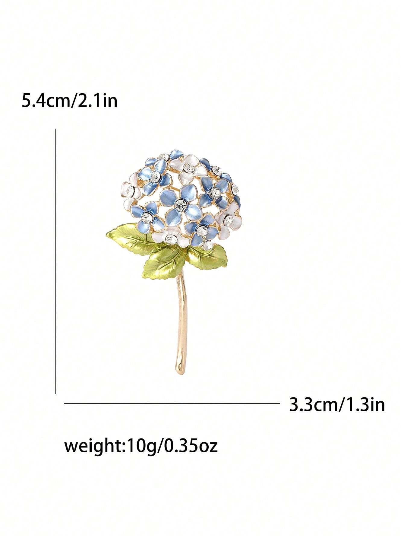 Gylden Broche med Blomster Buket - i Blå & Hvid