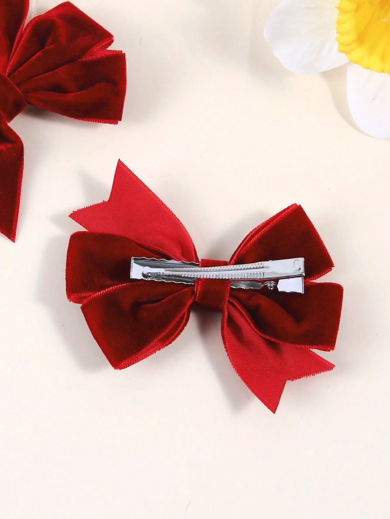 Sæt med 2 Velour Hårsløjfer - i Mørk Rød