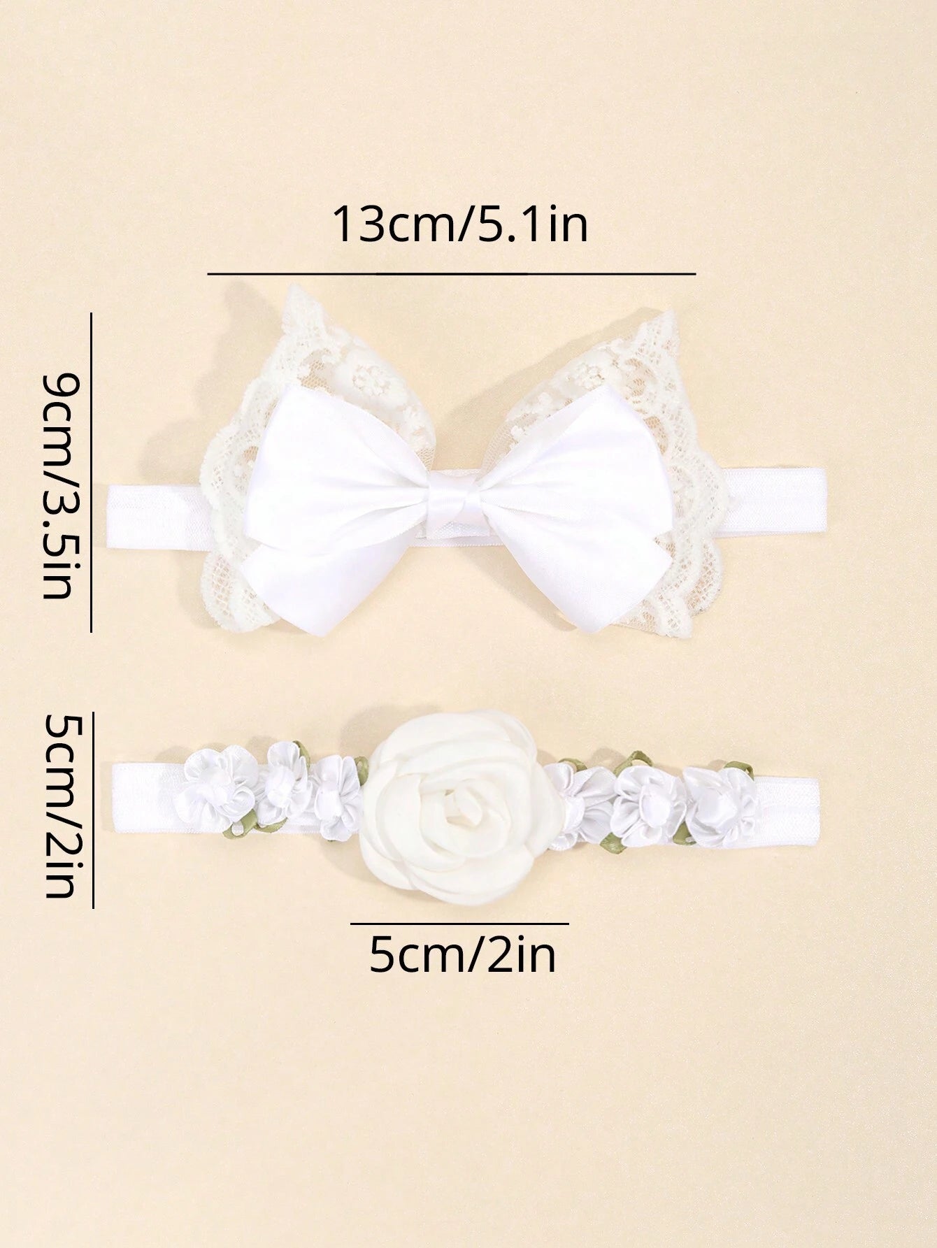 2 Baby Hårbånd med Sløjfe & Blomster - i Hvid