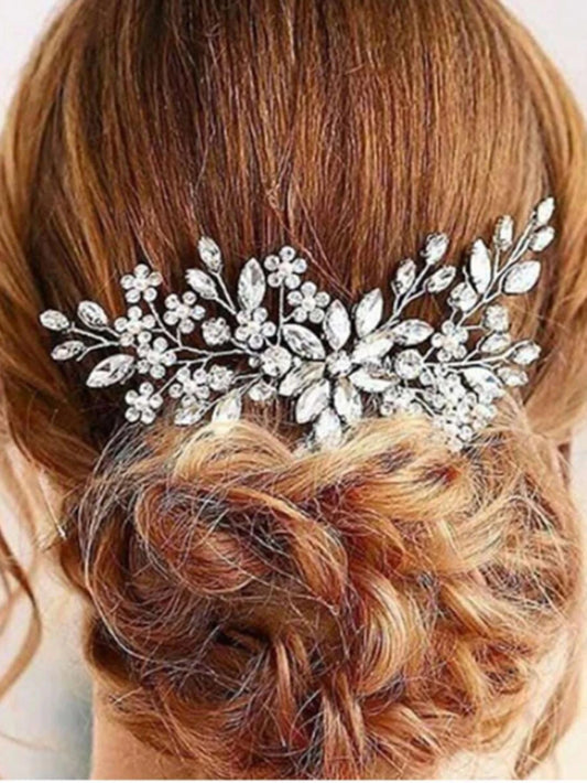 Stort HÄrsmykke med Blomster & Krystalperler