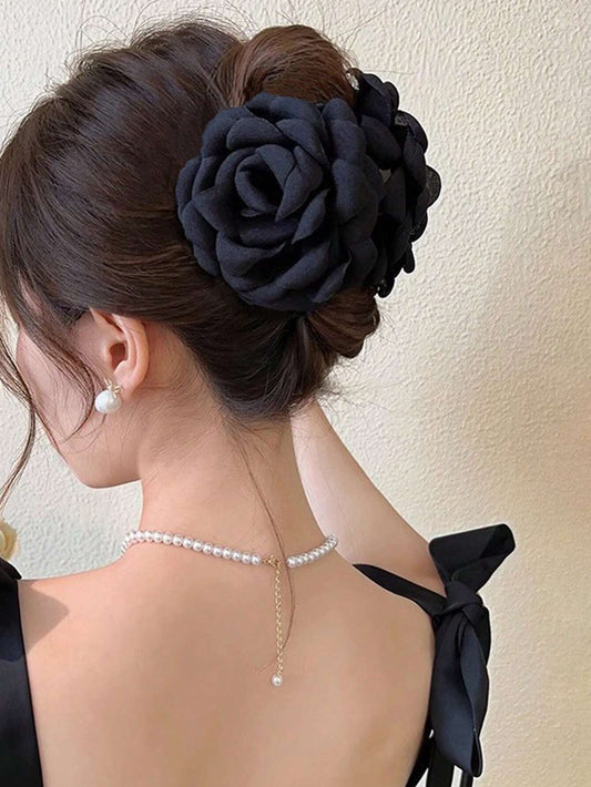 Hårklemme med Stof Blomst - i Sort