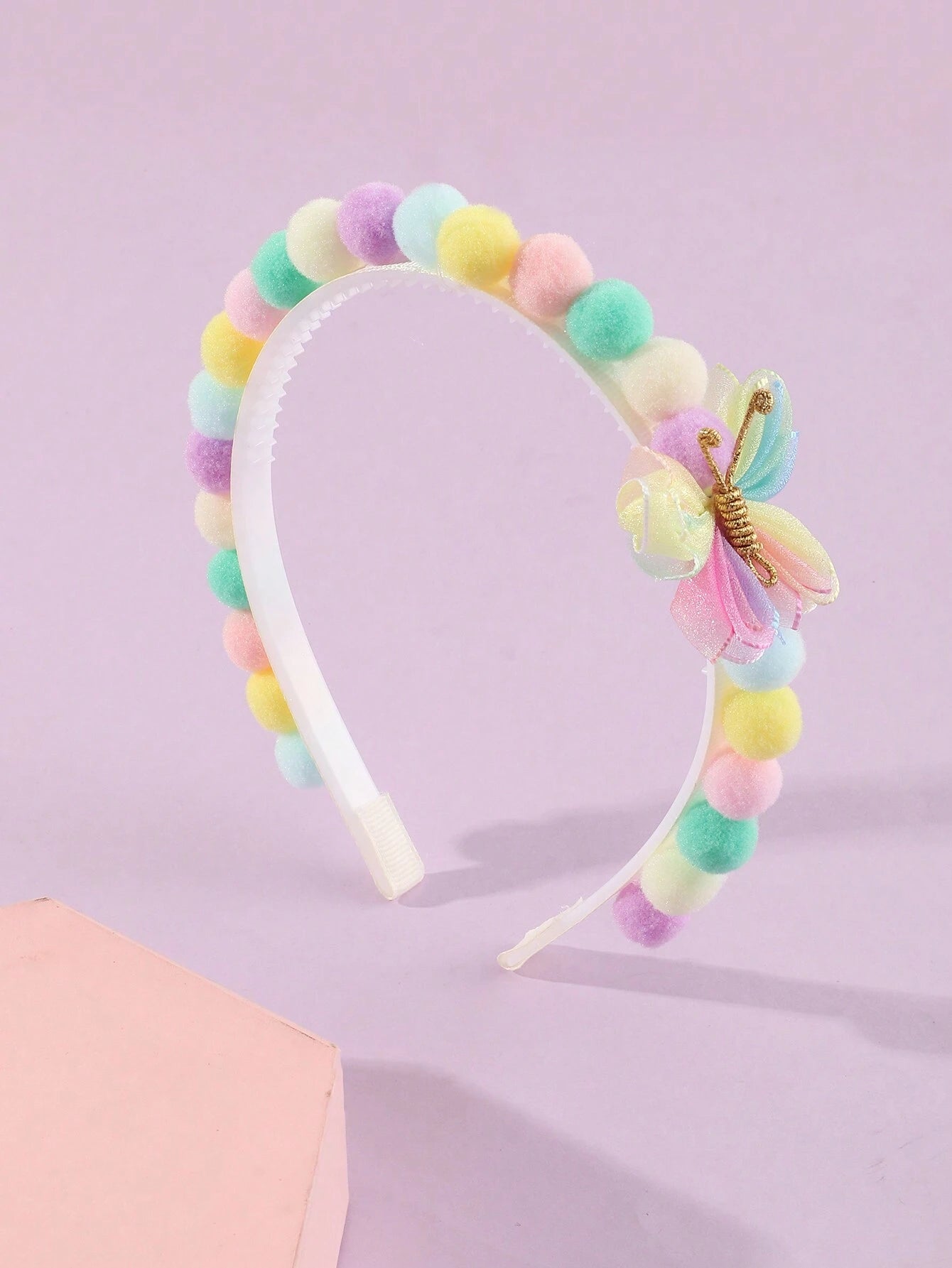 Hårbøjle med Sommerfugle & PomPom'er - i Fine Pastelfarver