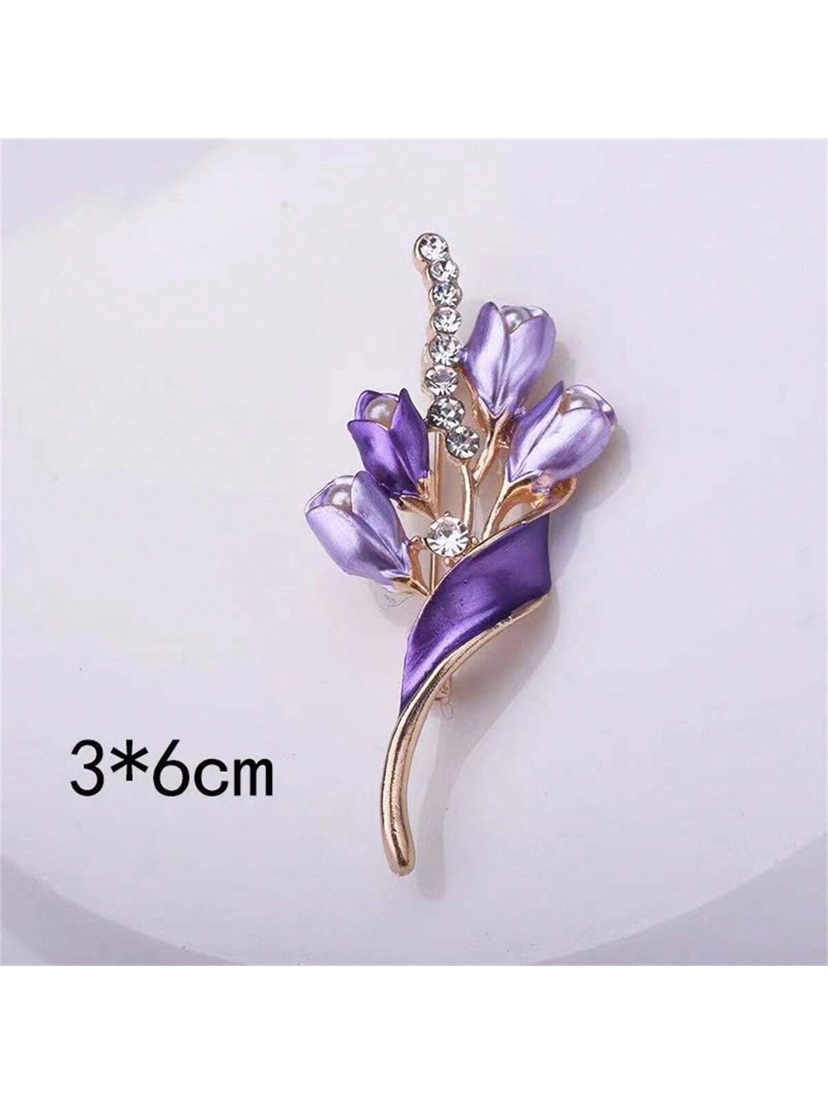 Gylden Broche med Blomster Buket - i Lilla Farver