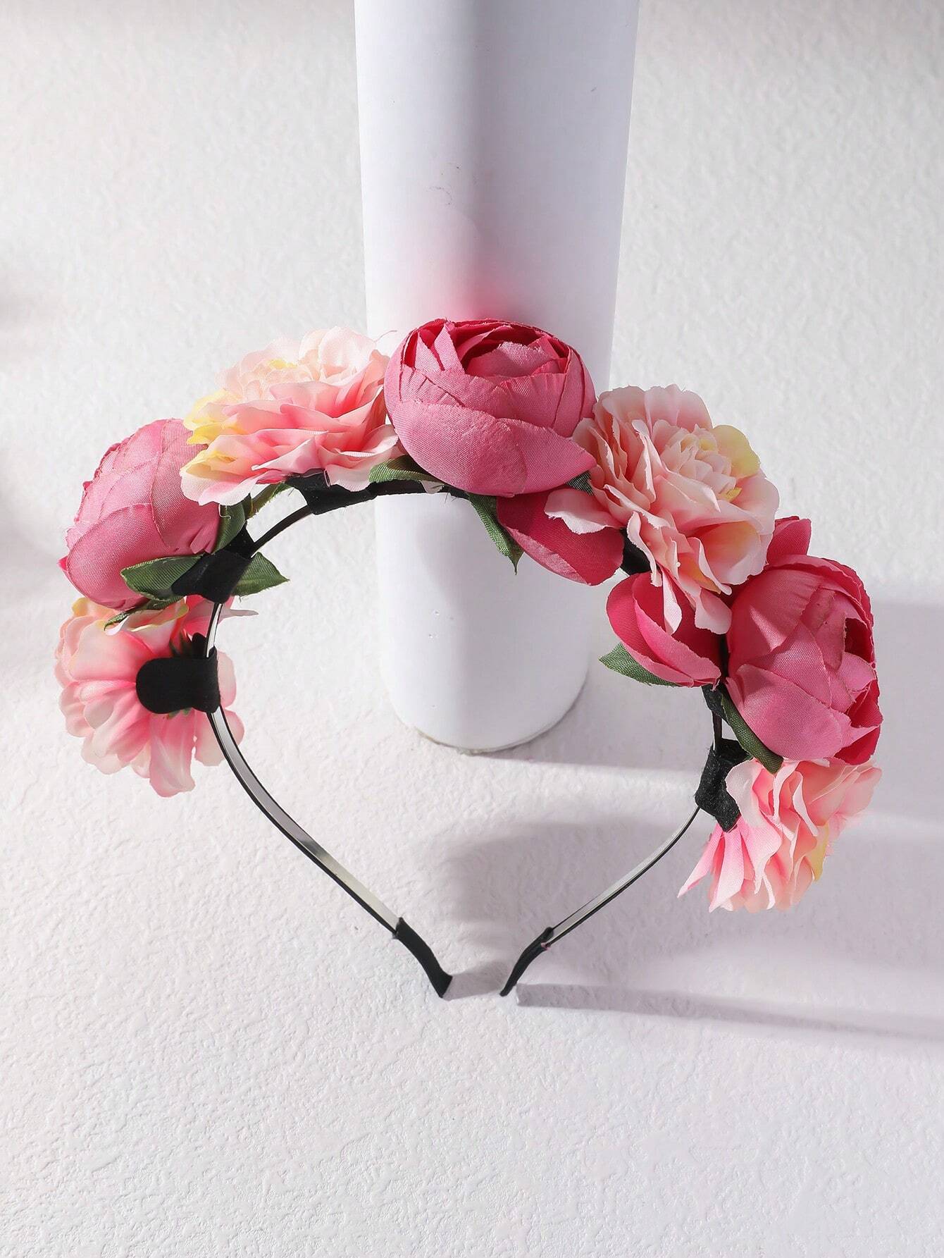 Hårbøjle med Satin-Blomster - i Lyserød & Lysegul