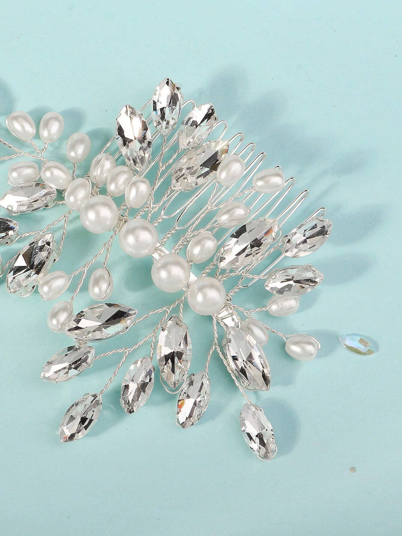 Hårsmykke med Hvide Perler & Krystalperler