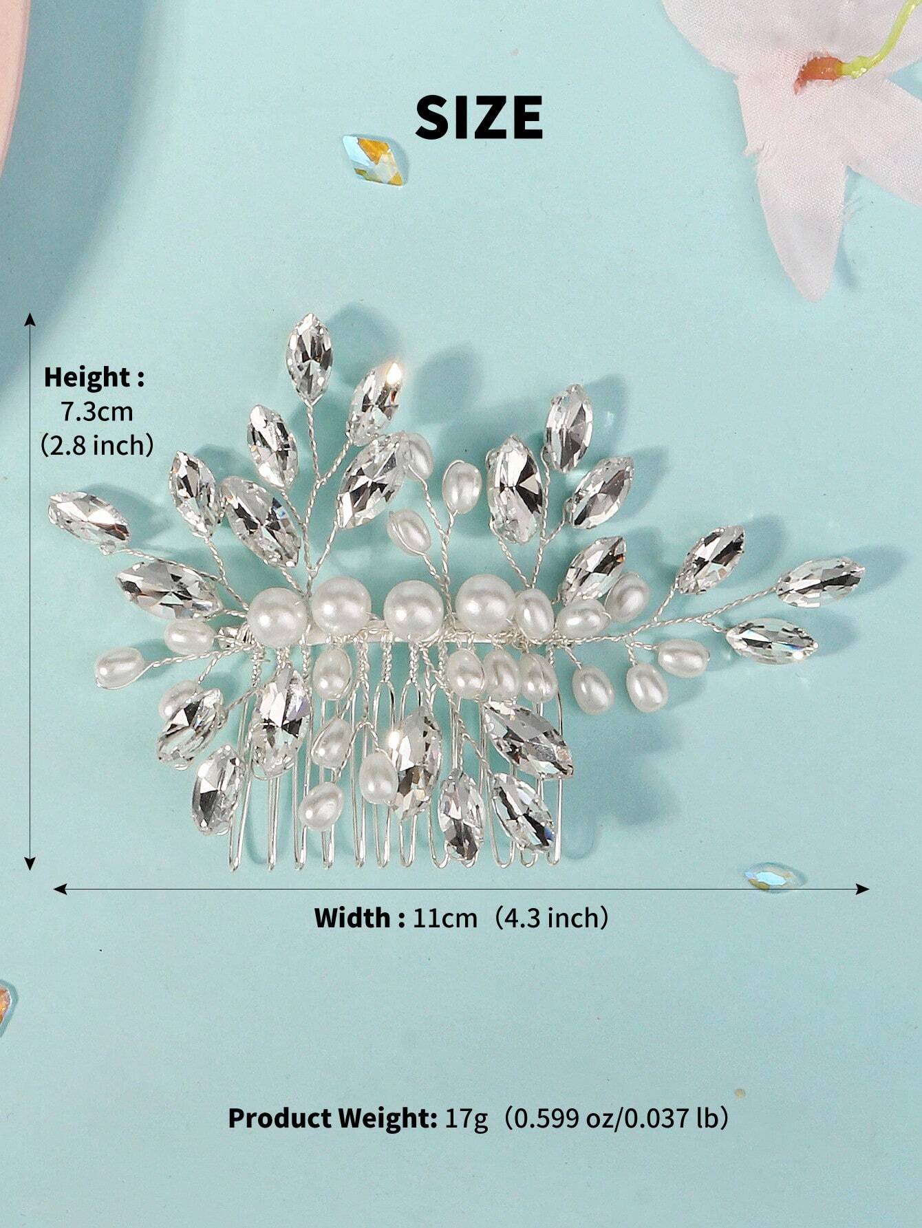 Hair Ornament with White Pearls & Crystal Beads