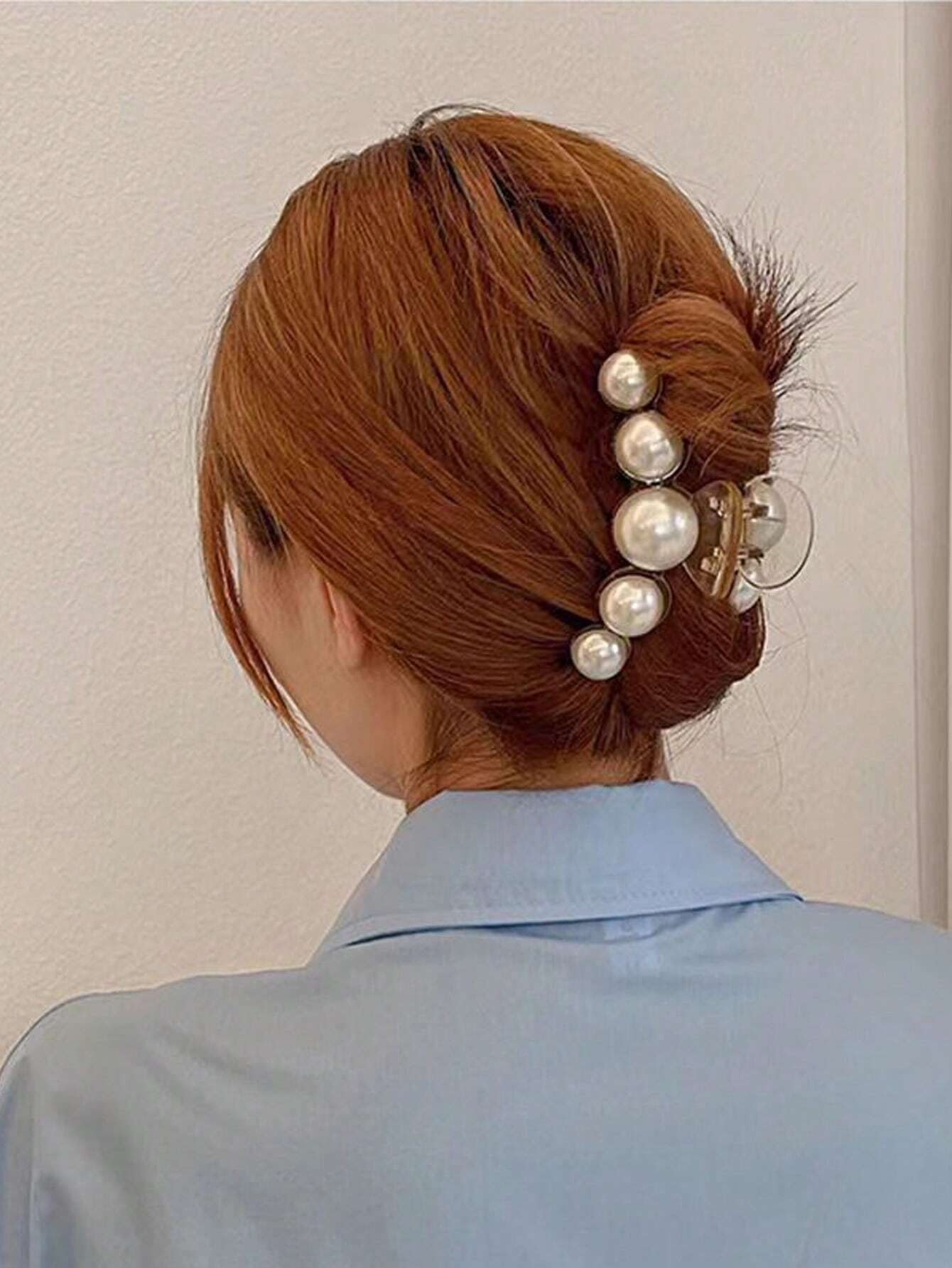 Light Hair Clip with White Round Beads