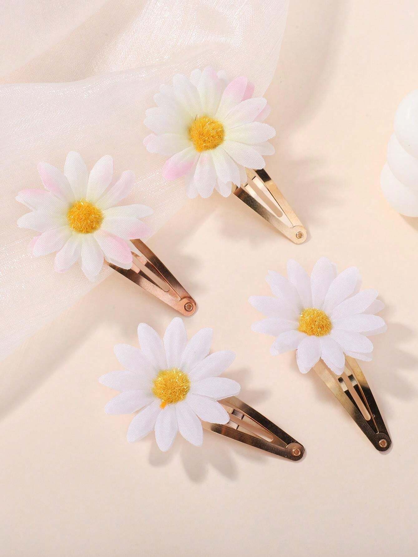 stk Gyldne Hårspænder med Daisy Blomster - i Lyse Farver
