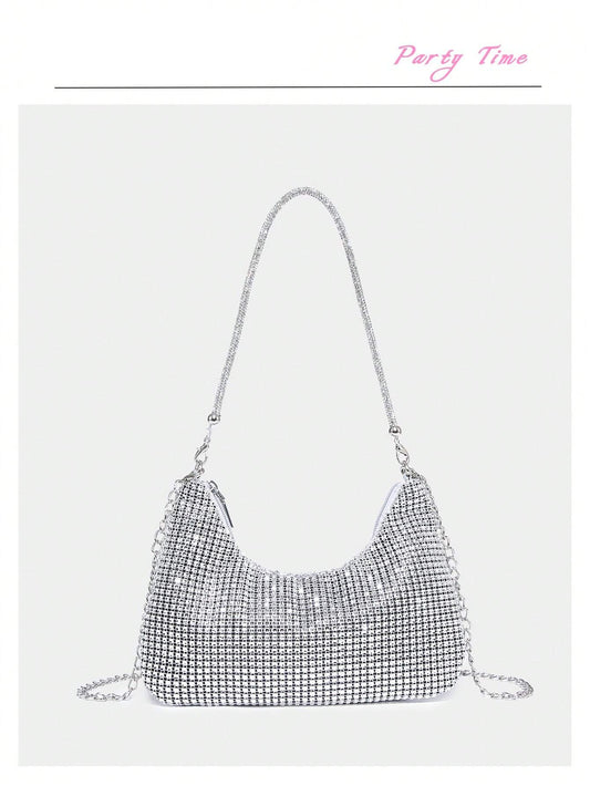 SĂžlv Clutch Taske med Perler & Glans