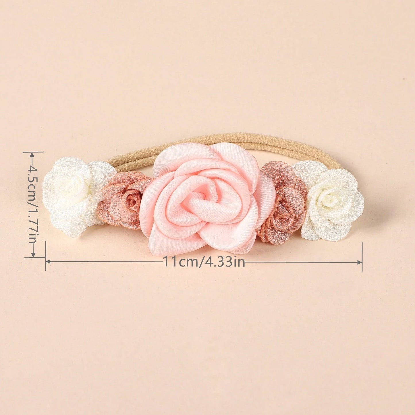 3 Baby Hårbånd med Blomster - i Hvid & Lyserød
