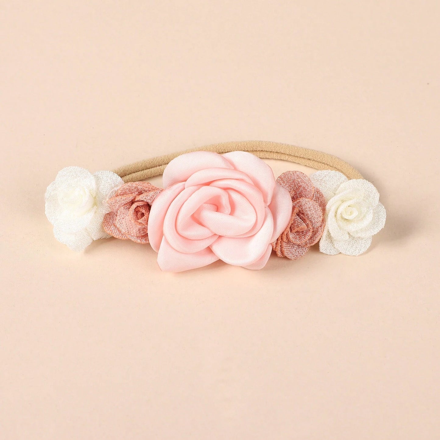 3 Baby Hårbånd med Blomster - i Hvid & Lyserød