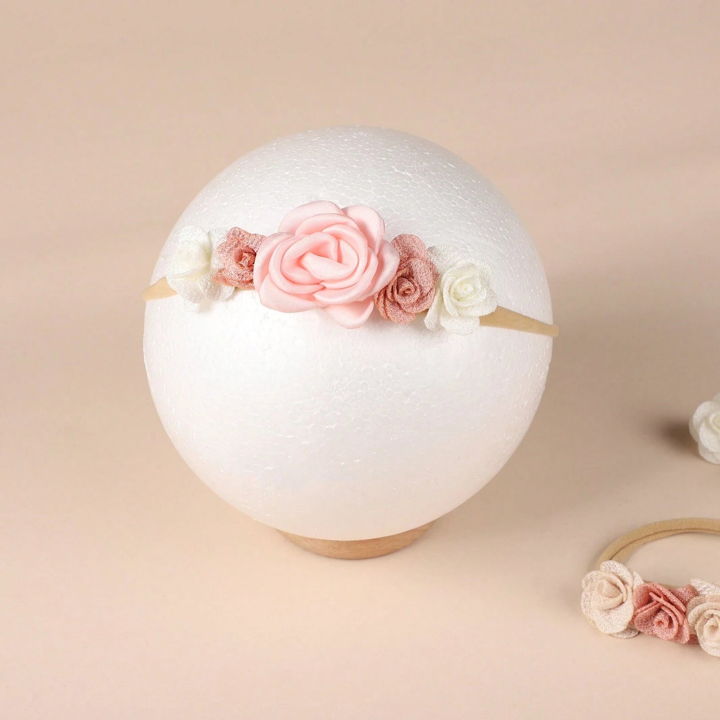 3 Baby Hårbånd med Blomster - i Hvid & Lyserød