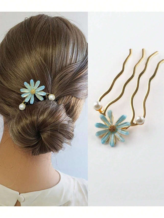 Gylden Kam med LyseblÄ Marguerit Daisy Blomst & Perler