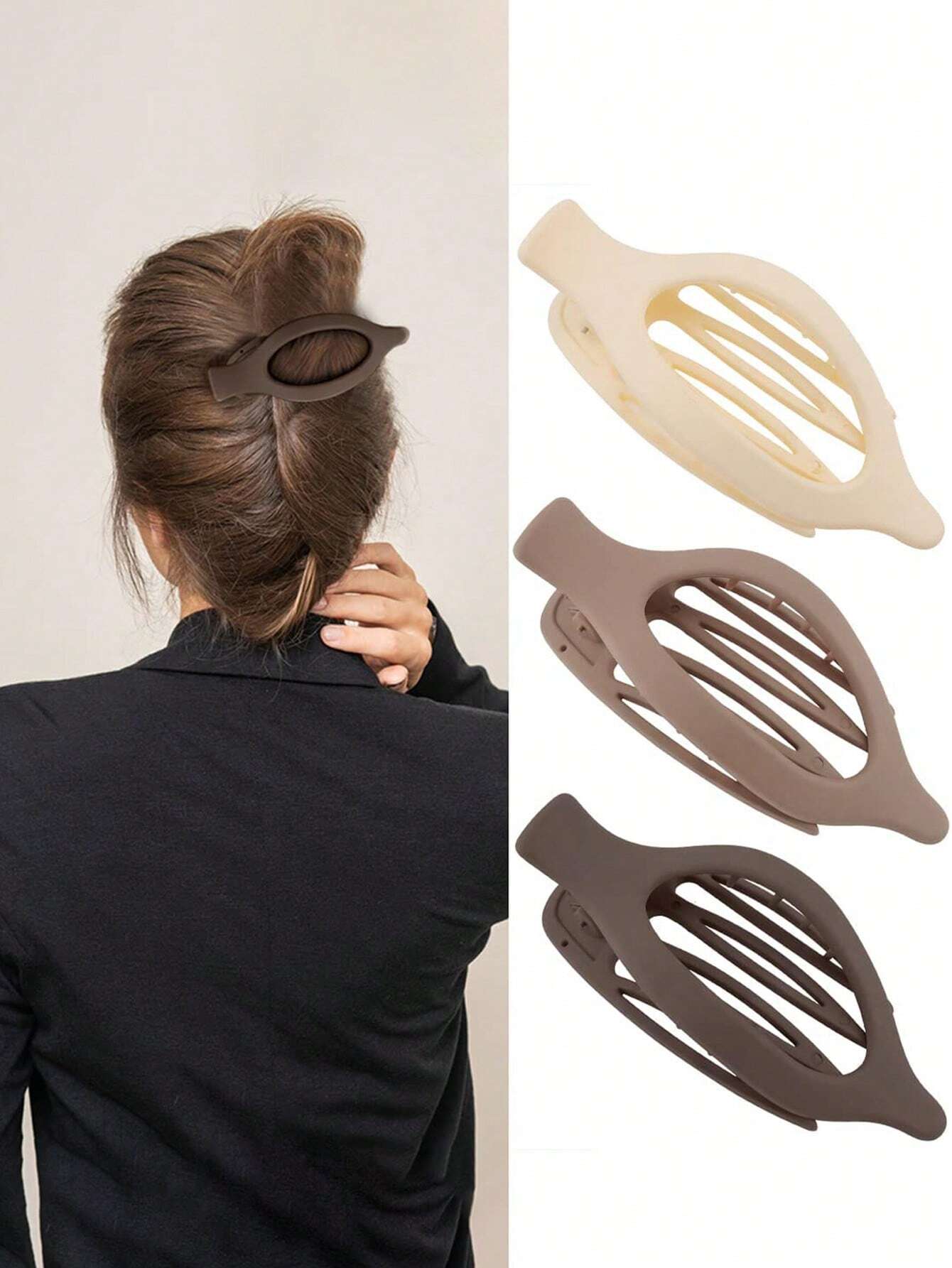 3 Store Hårklemmer - i Brun & Beige Farver