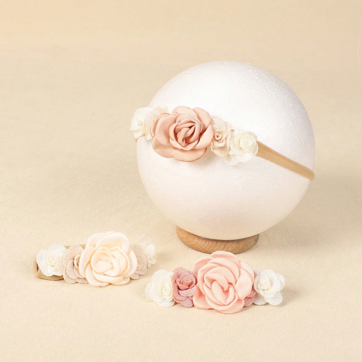 3 Baby Hårbånd med Blomster - i Hvid & Lyserød