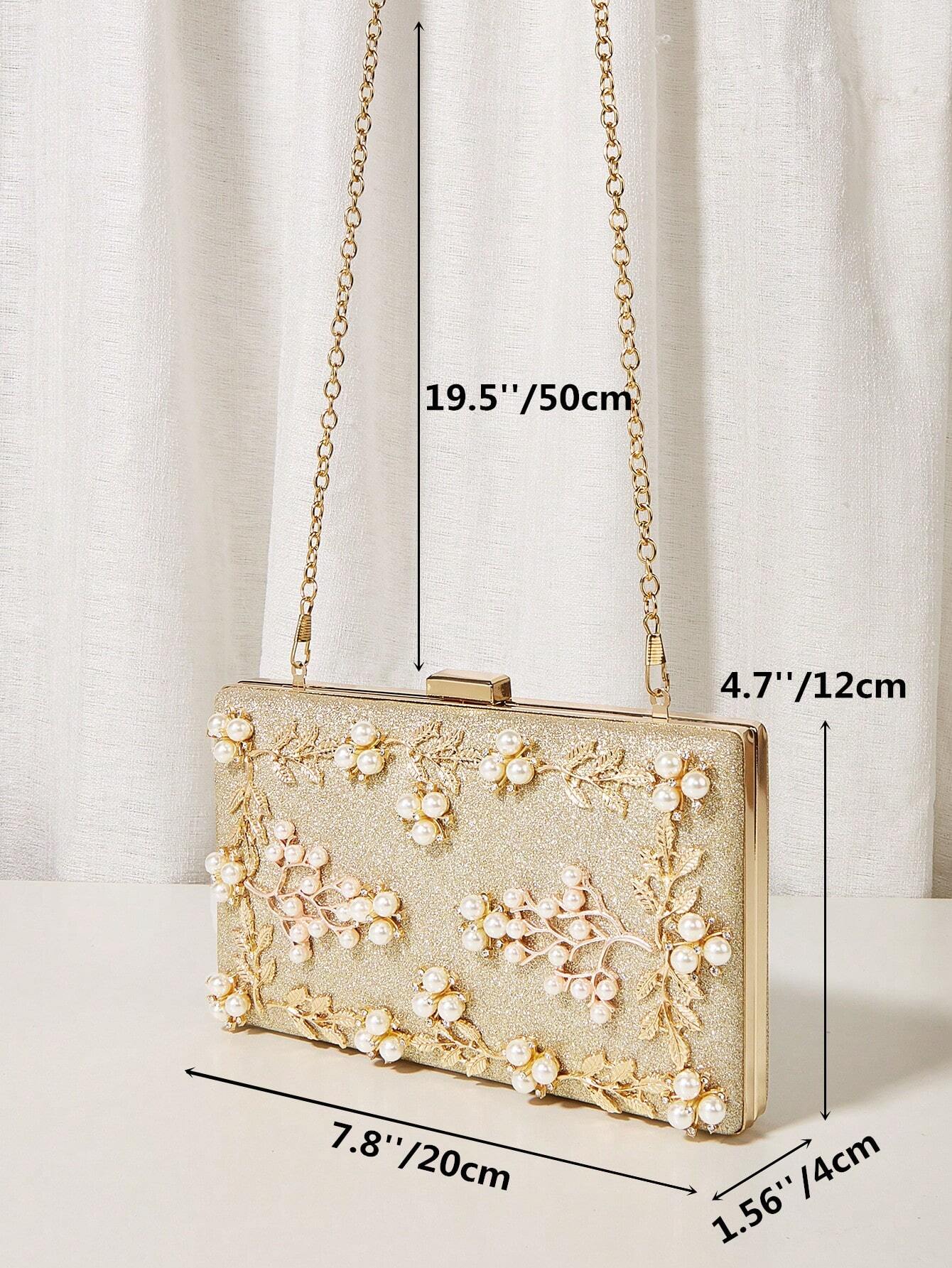 Clutch Taske - i Guld-Glitter & Perle Dekoration