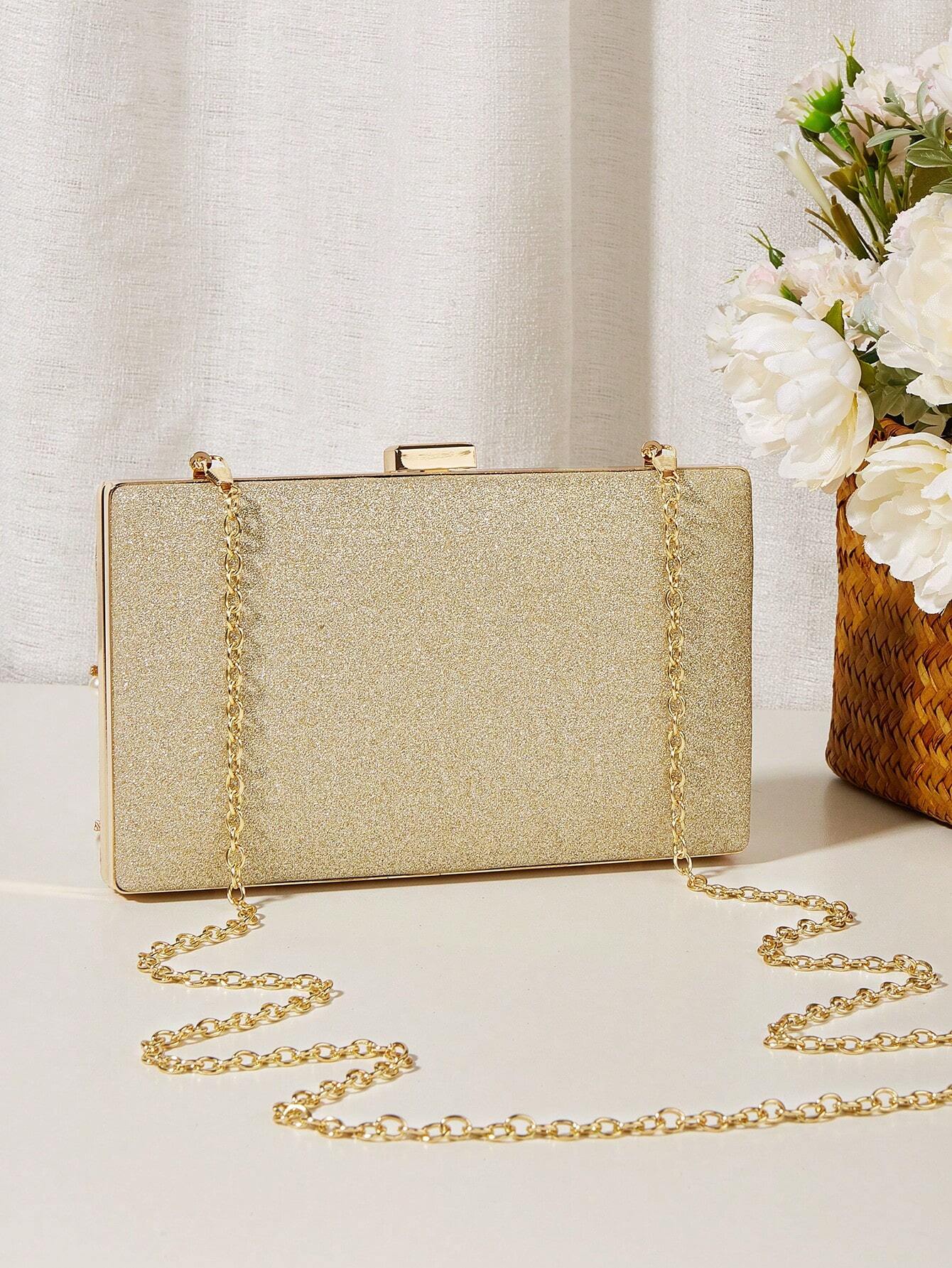 Clutch Taske - i Guld-Glitter & Perle Dekoration