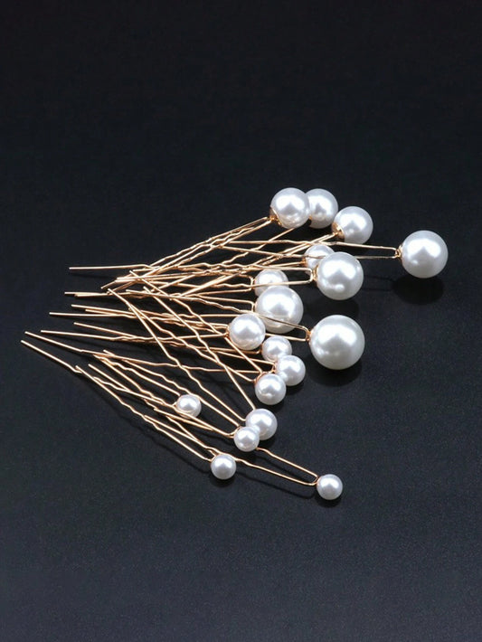 18 Stk Gyldne HÄrnÄle med Hvide Perler - i 5 StÞrrelser