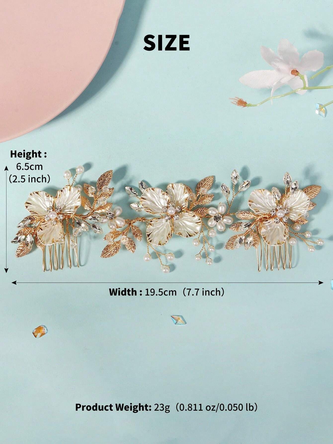 Stort Gyldent Hårsmykke med Blomster & Perler