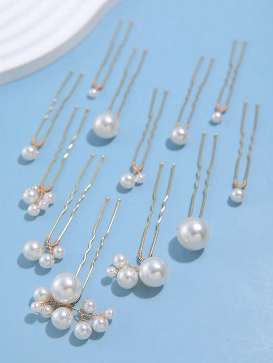 12 Gyldne HÄrnÄle med Hvide Perler
