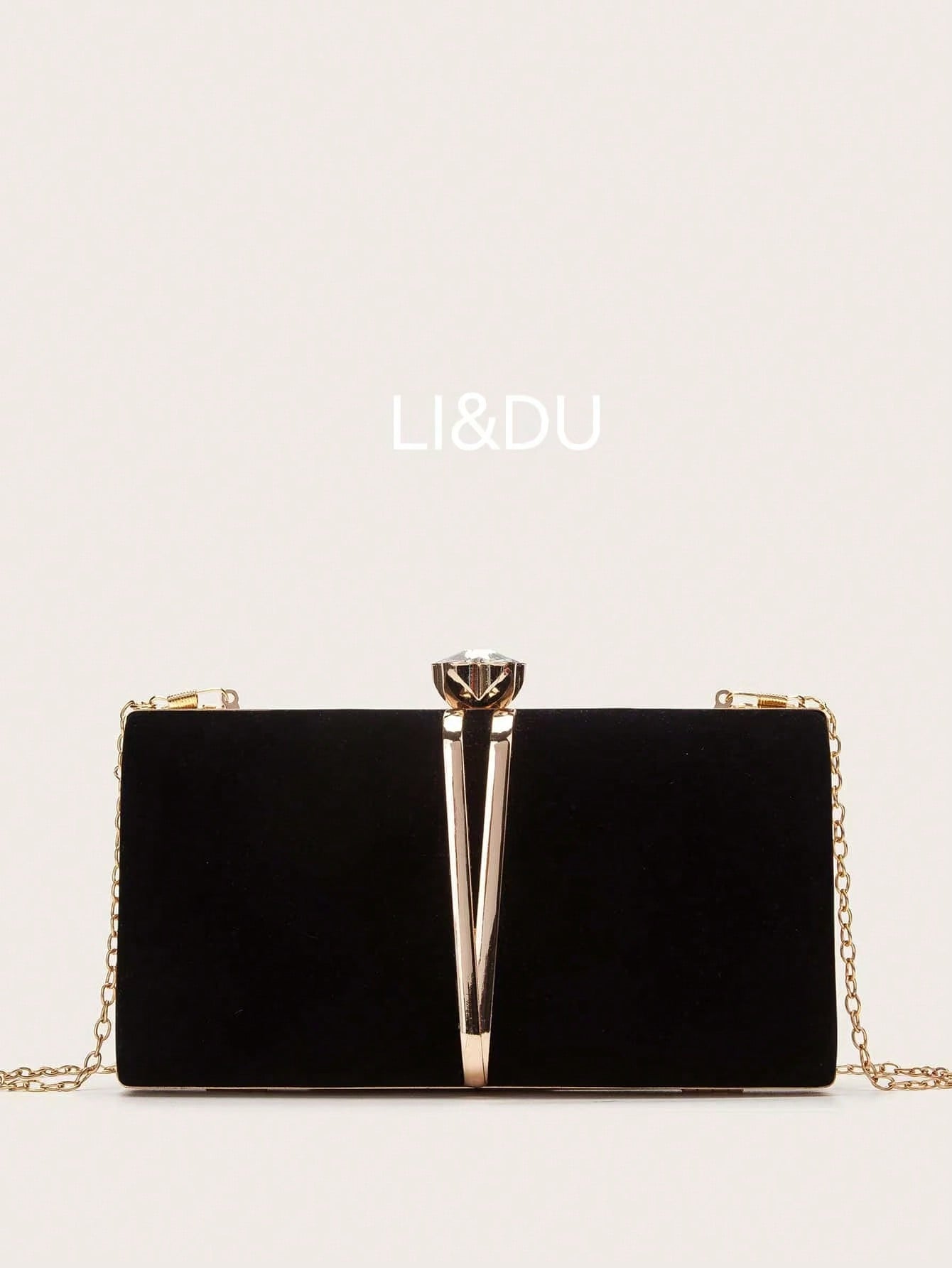 Sort Clutch Taske - Velour Hardcase med Gylden Rammelås