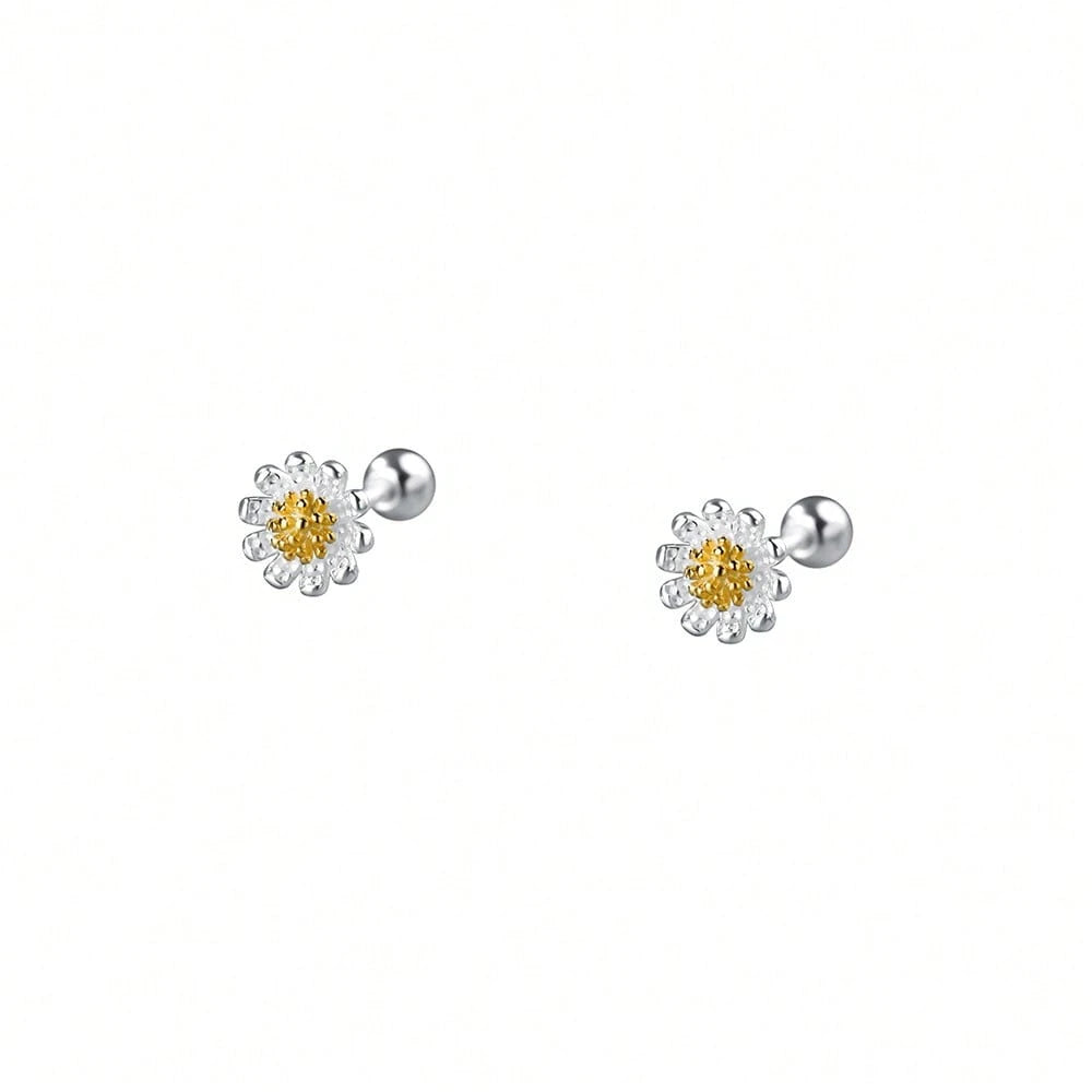 Små Sølv Øreringe med Marguerit (Daisy) Blomster