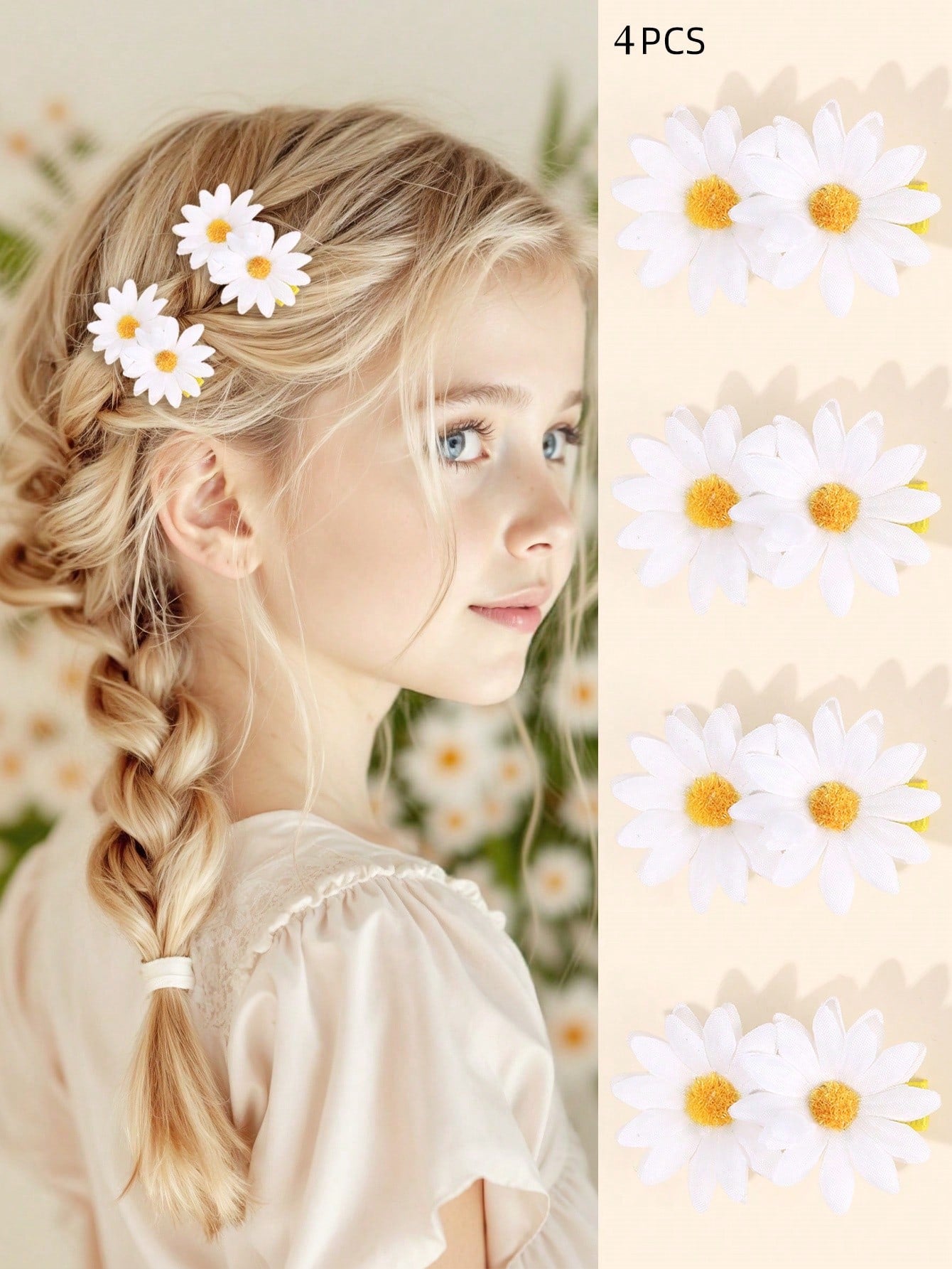 4 stk Hårklemmer med Marguerit Blomster