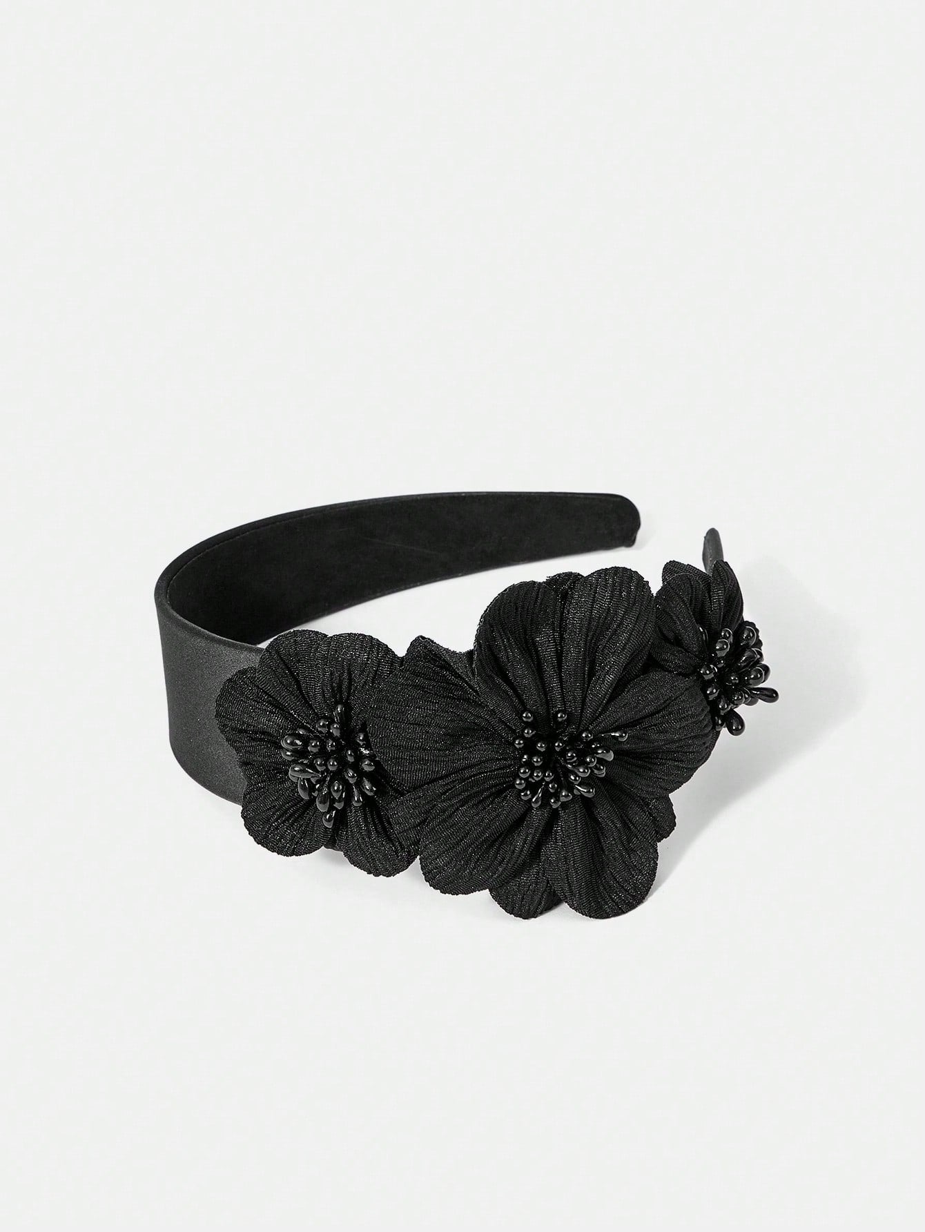 Sort Hårbøjle med Blomster