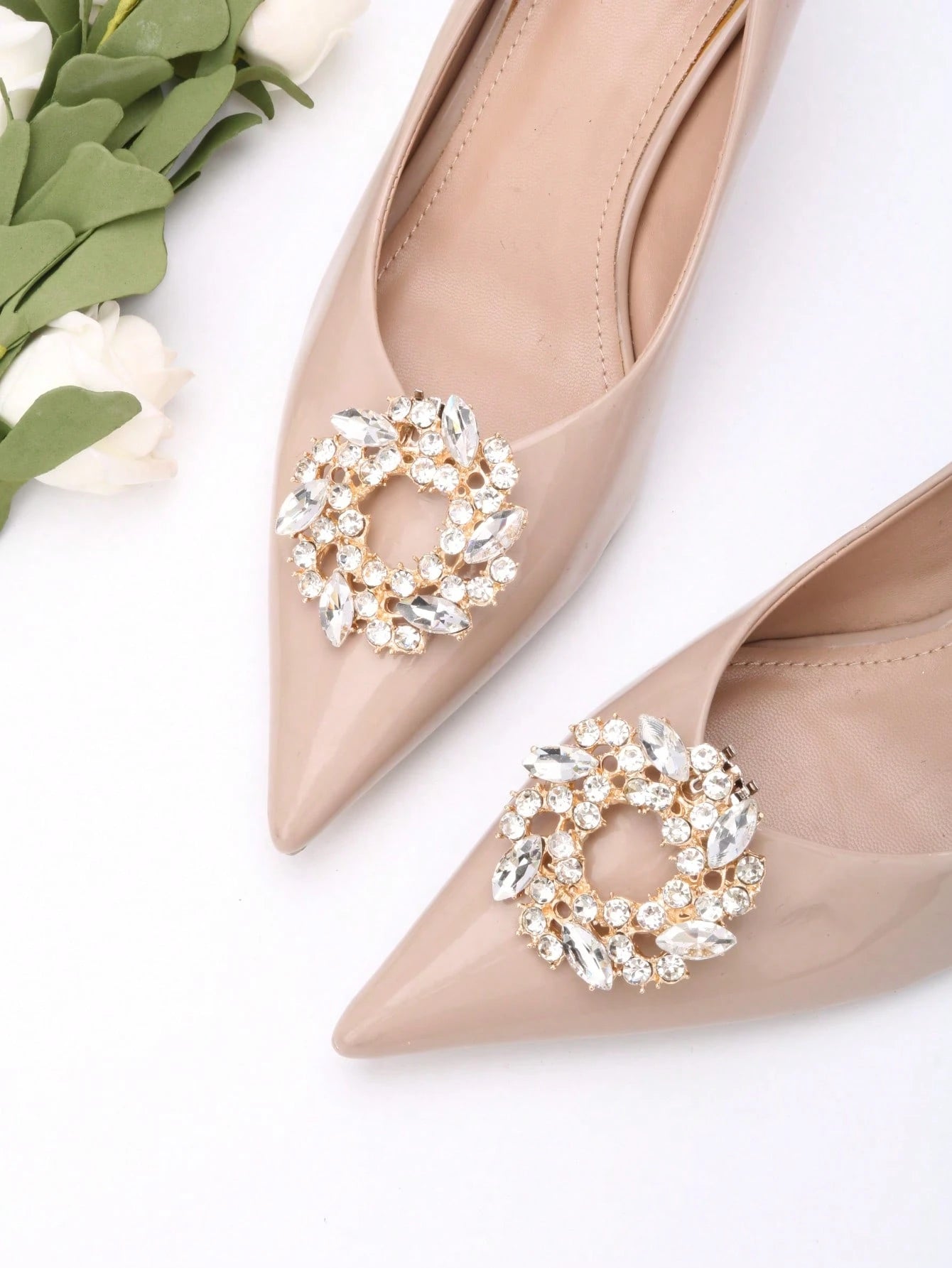 Sko Smykker med Gyldne Kranse & Klare Krystalperler