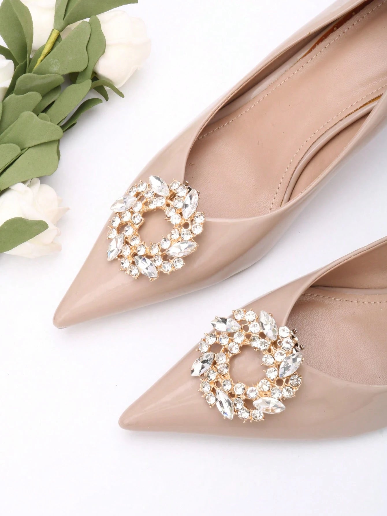 Sko Smykker med Gyldne Kranse & Klare Krystalperler