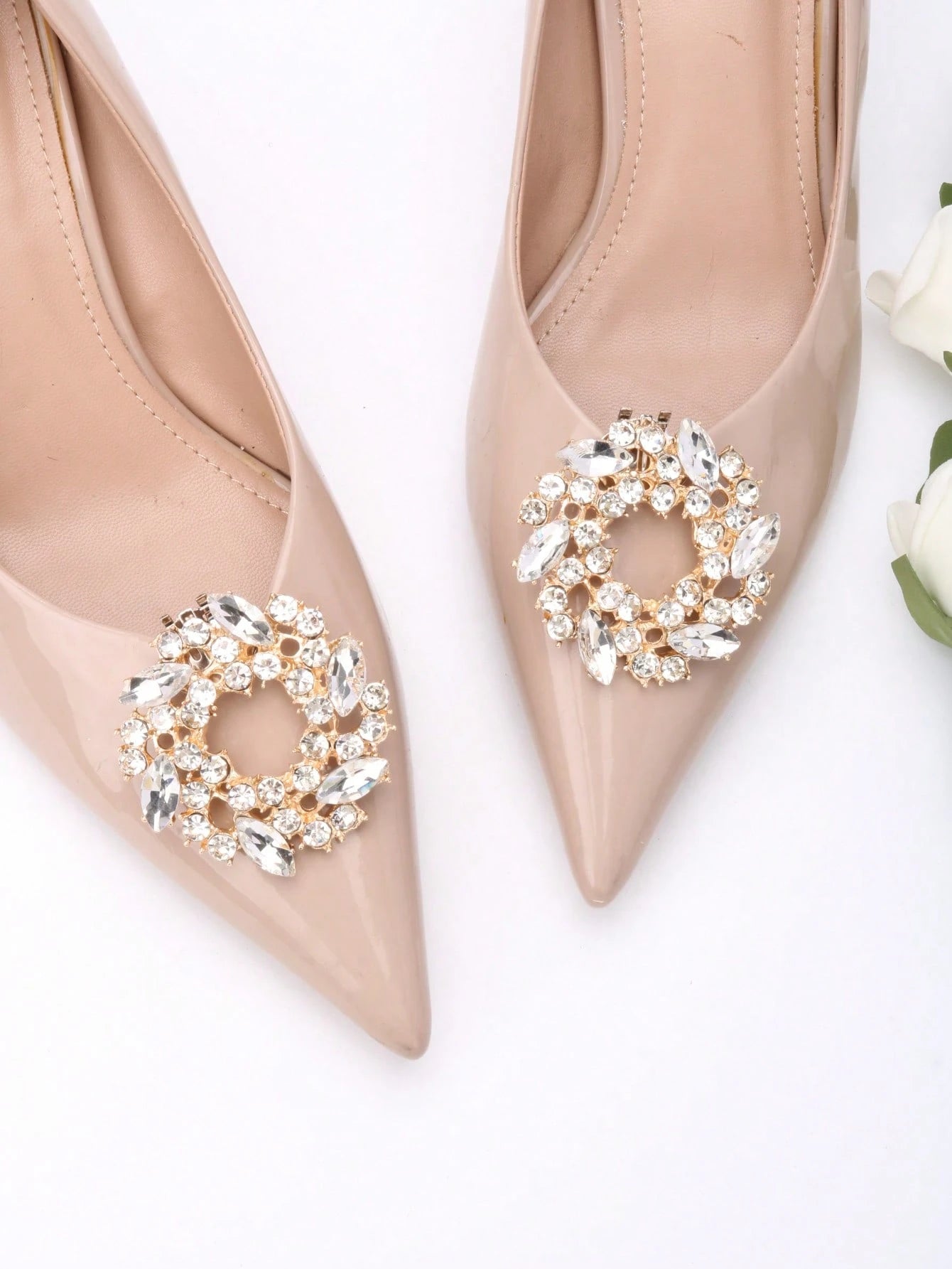 Sko Smykker med Gyldne Kranse & Klare Krystalperler