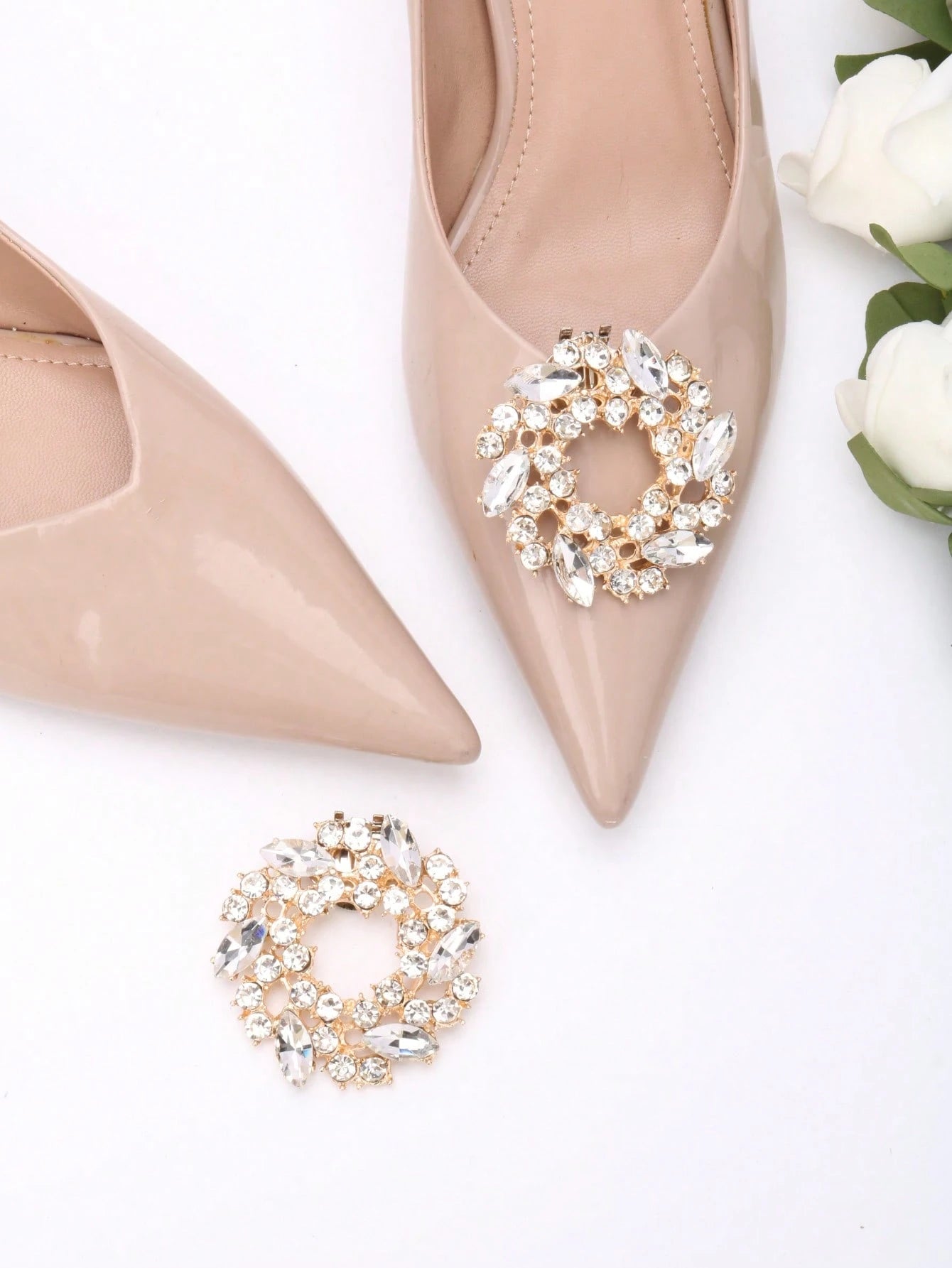 Sko Smykker med Gyldne Kranse & Klare Krystalperler