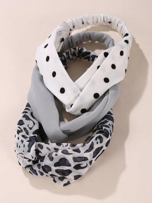 3 Stk Hårbånd med Snoning - med Dyreprint & Prikker