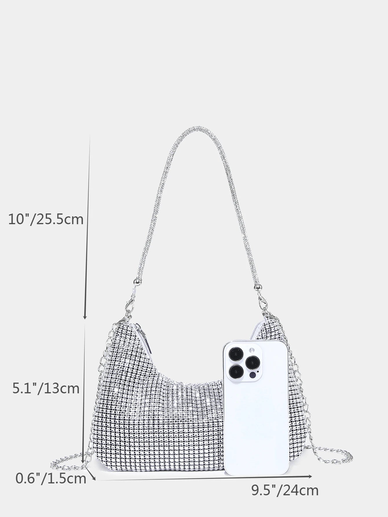 Sølv Clutch Taske med Perler & Glans