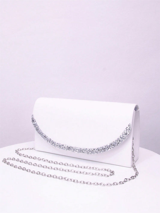 Hvid Clutch Taske - i KunstlĂŠder med SĂžlvperler