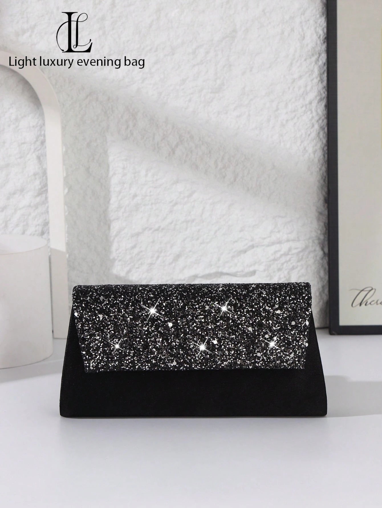 Sort Clutch Taske med SĂžlv Glitter