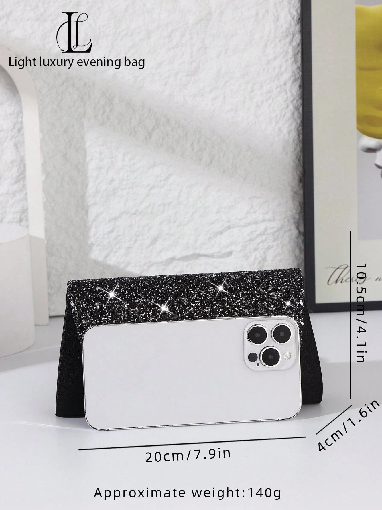 Sort Clutch Taske med SĂžlv Glitter