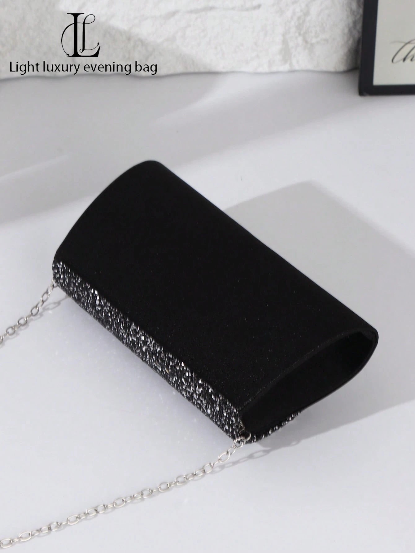 Sort Clutch Taske med SĂžlv Glitter