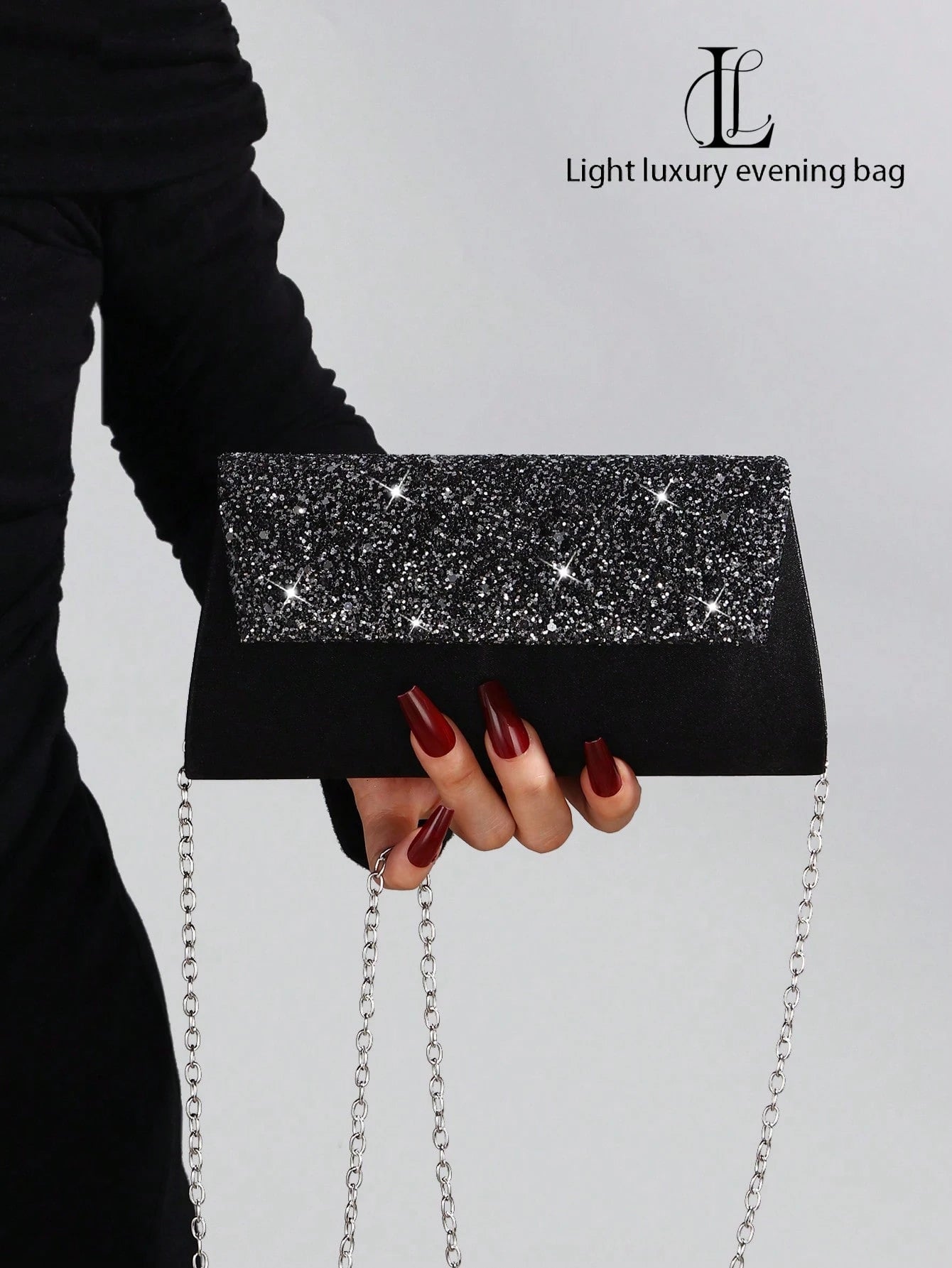 Sort Clutch Taske med SĂžlv Glitter