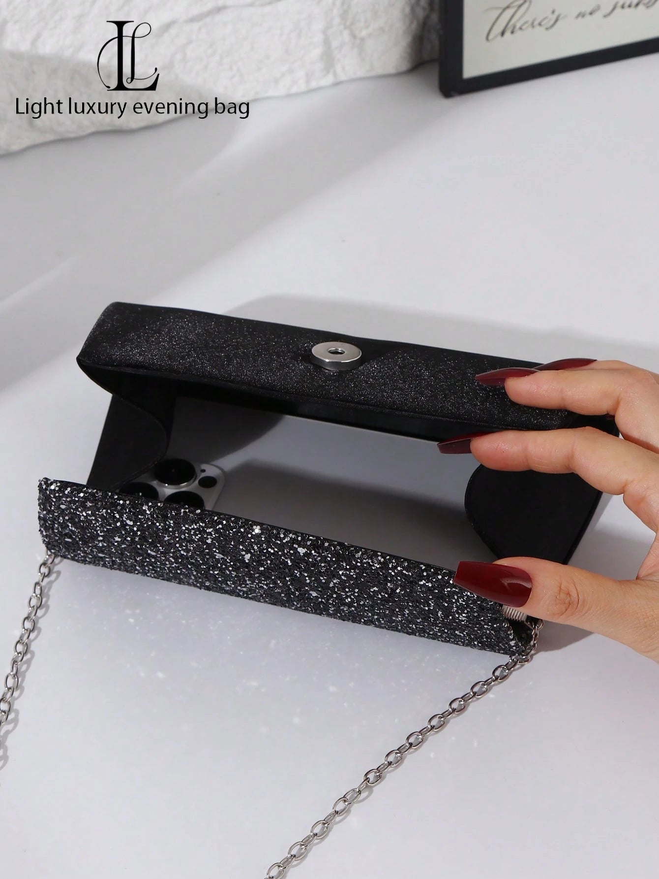 Black Clutch Bag with Silver Glitter