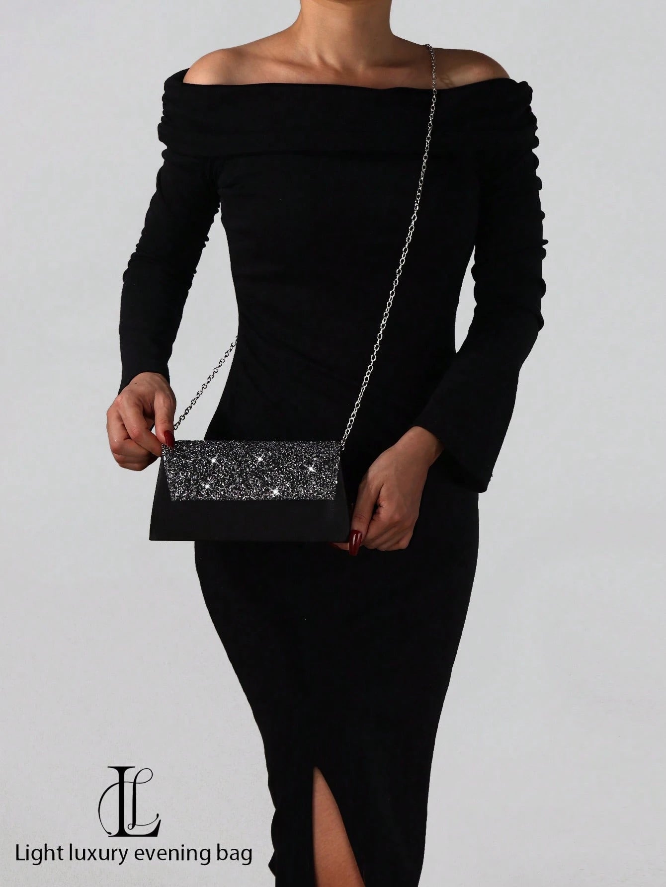 Sort Clutch Taske med SĂžlv Glitter