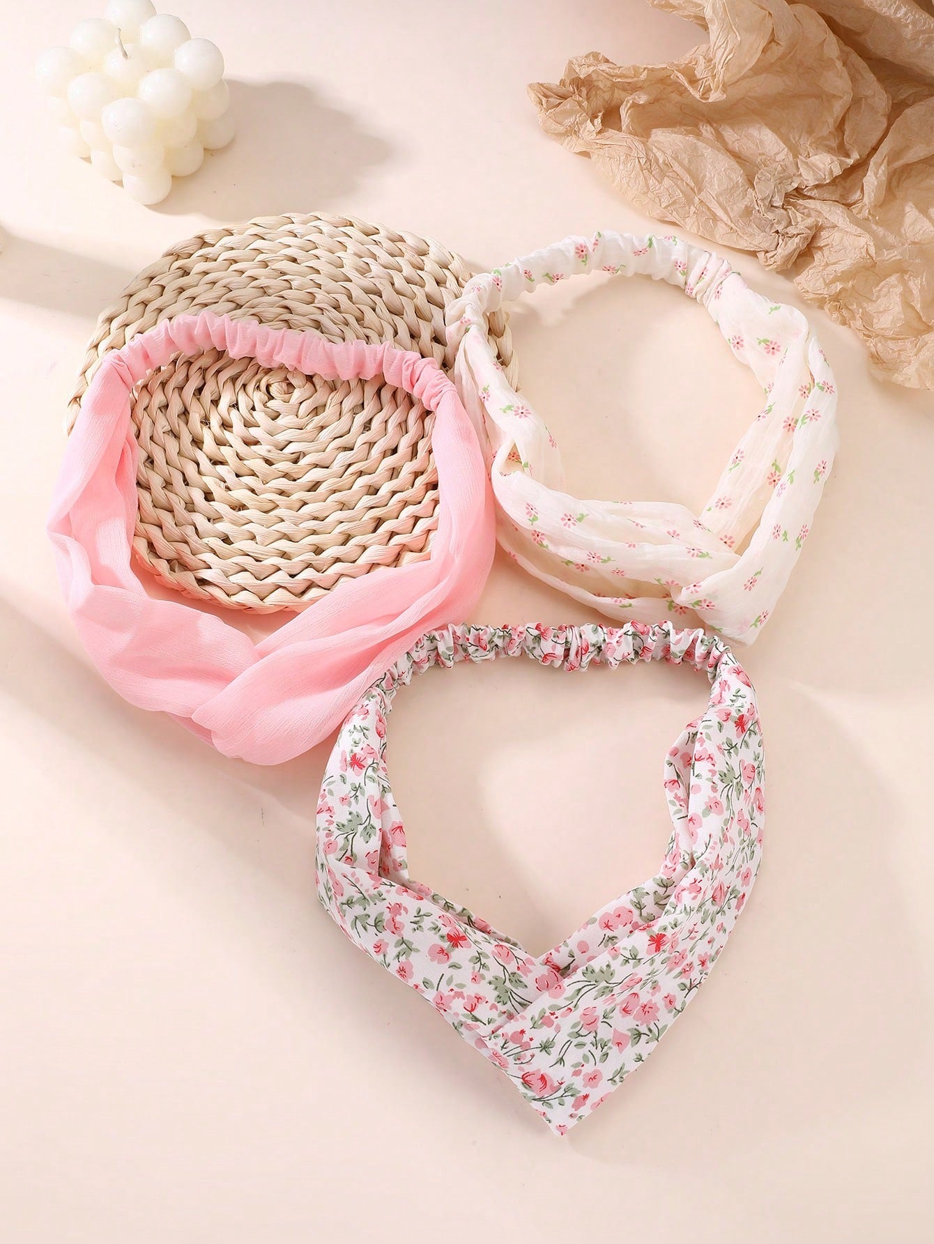 3 Hårbånd med Snoning - Lyserøde Farver & Blomsterprint